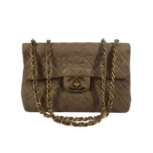 Chanel Vintage 90s Brown Quilted Suede Jumbo CC Shoulder Classic Single Flap Bag